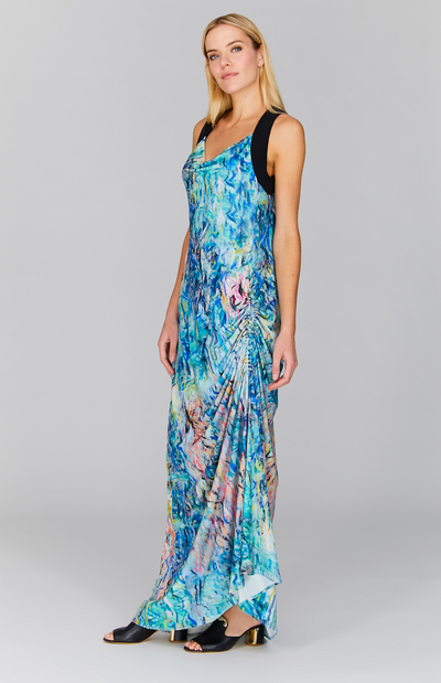 Abstract Willow Drape Front Long Dress w/ Side Gather