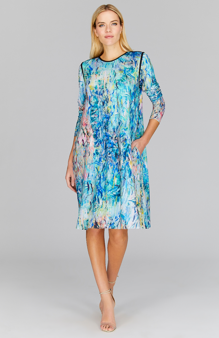 Abstract Willow Short Swing Dress w/ Piping