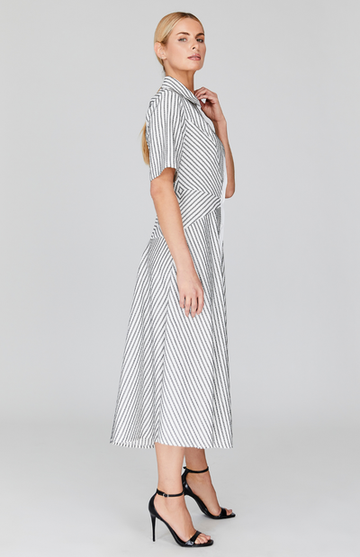 Embroidered Stripe Collared Shirt Dress