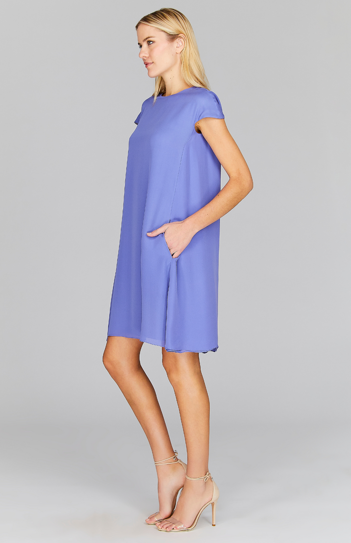 Silk Georgette Cap Sleeve Trapeze Dress