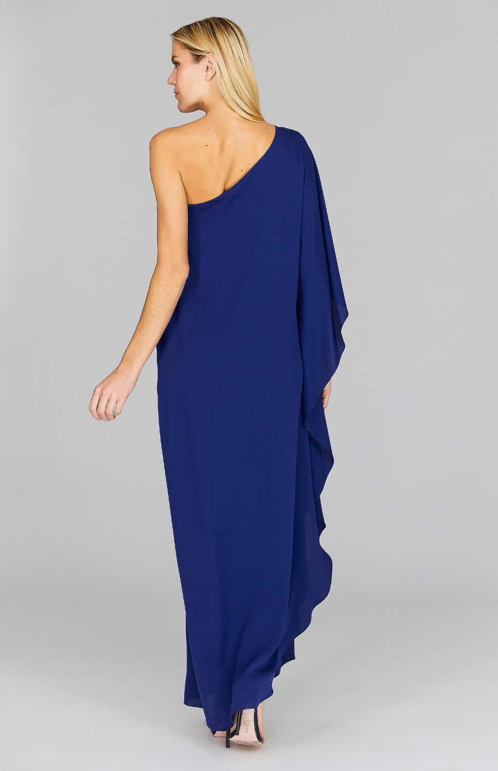Silk Georgette One Shoulder Cascade Gown