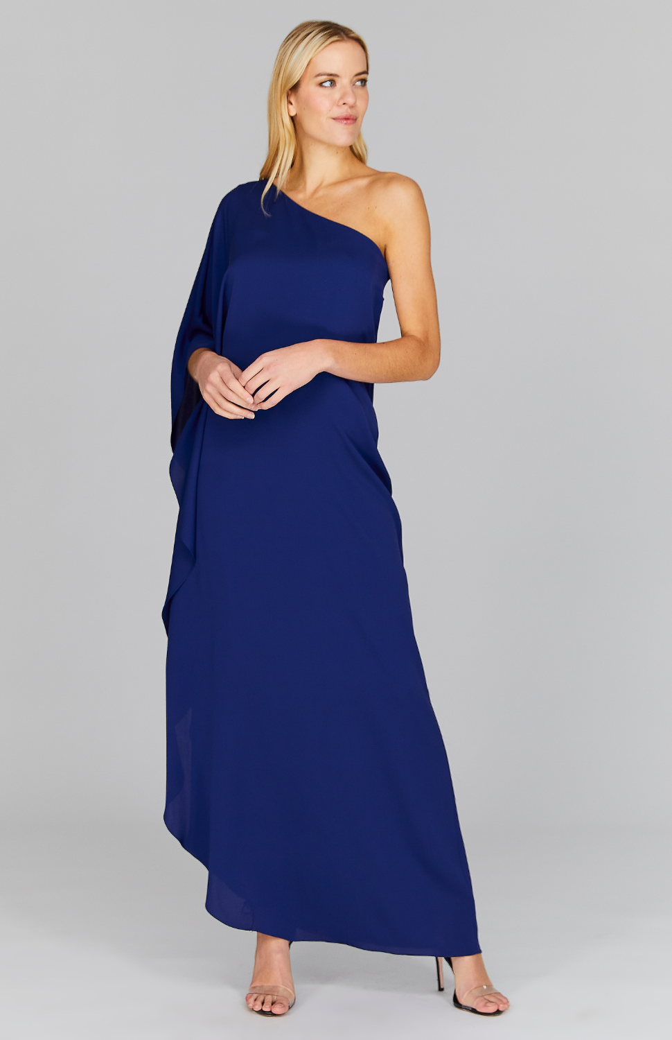 Silk Georgette One Shoulder Cascade Gown
