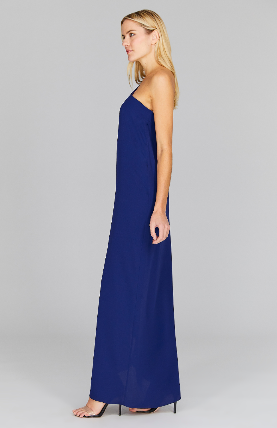 Silk Georgette One Shoulder Cascade Gown