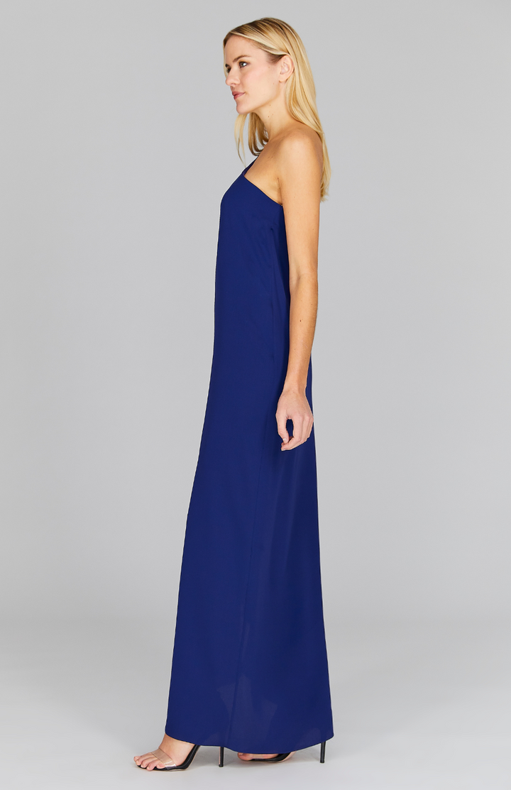 Silk Georgette One Shoulder Cascade Gown