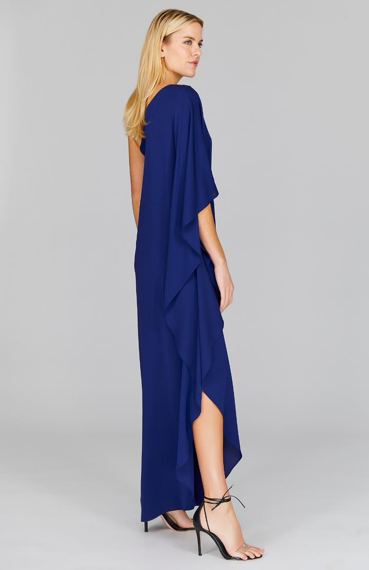 Silk Georgette One Shoulder Cascade Gown