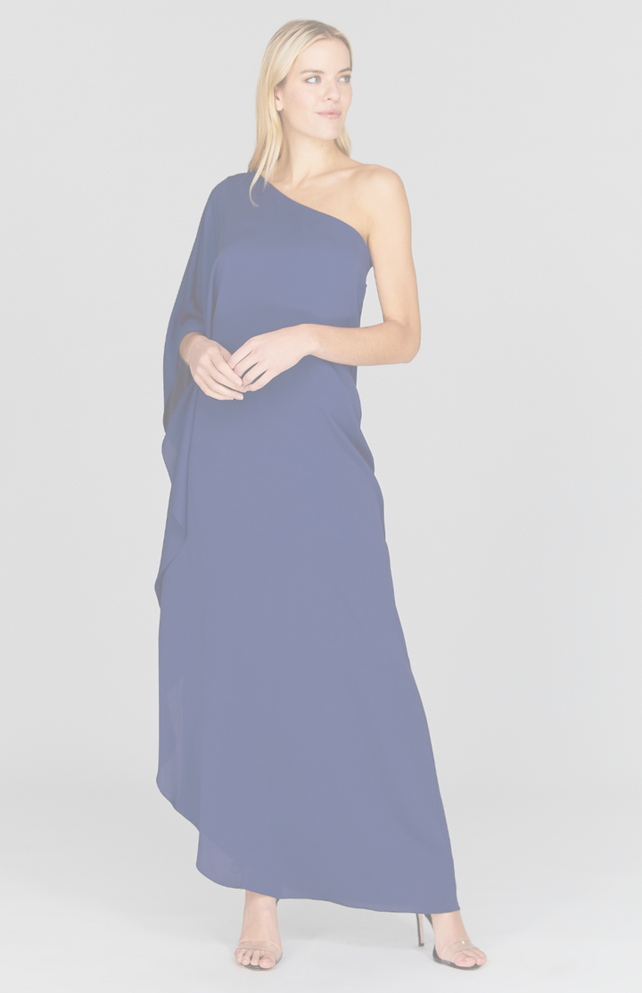 Silk Georgette One Shoulder Cascade Gown