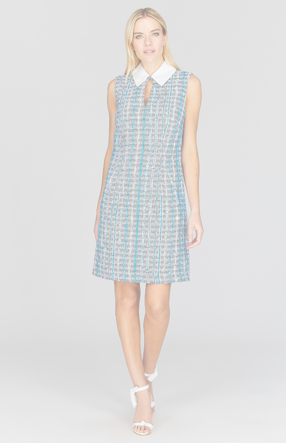 Kyoto Tweed Sleeveless Collared Fitted Dress