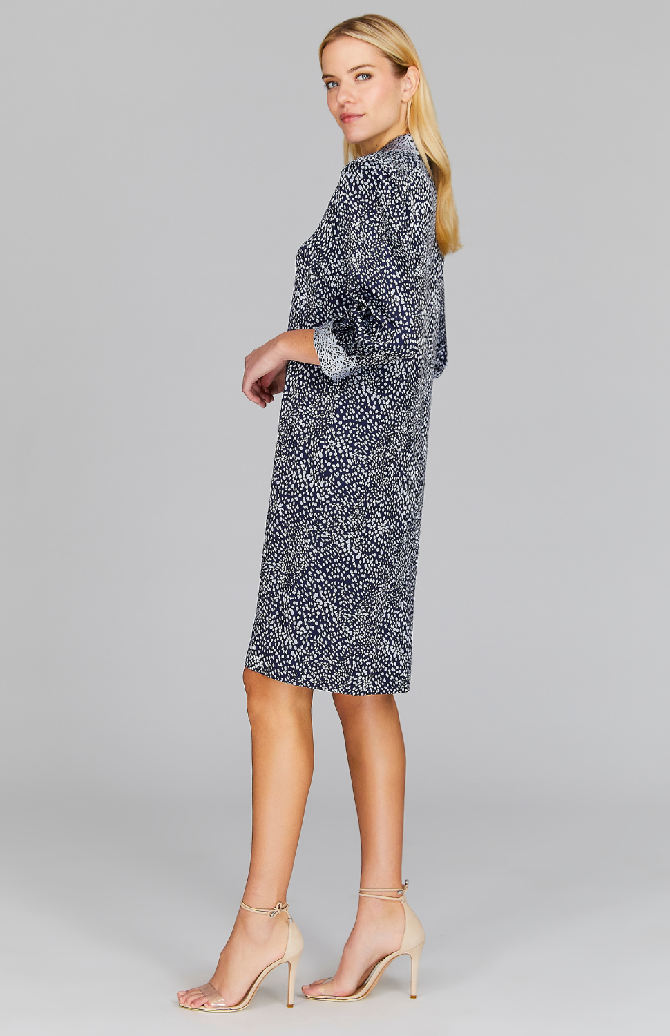 Modern Dot Short Dress w/ Collar & Lapel