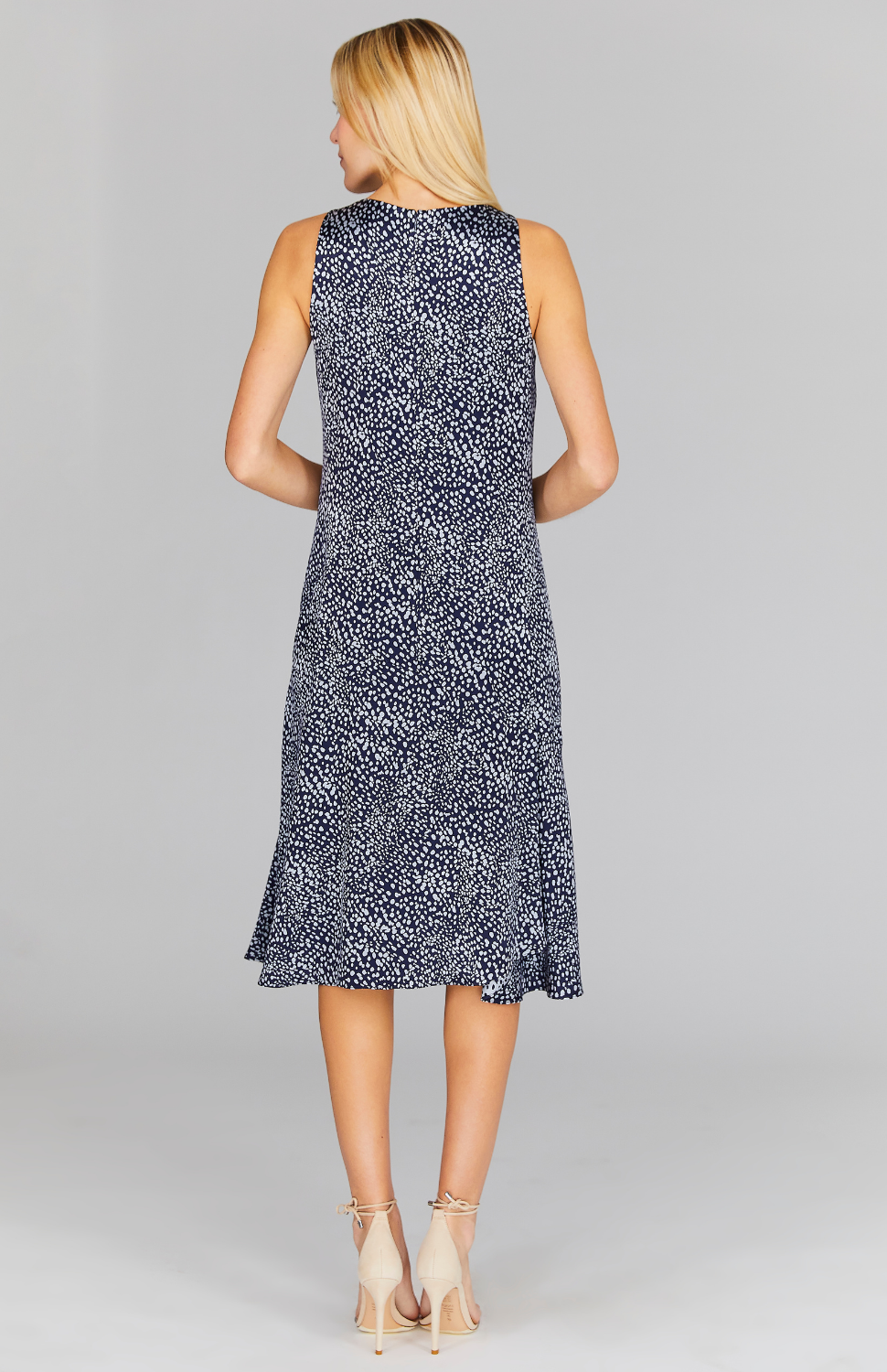 Modern Dot Sleeveless Dress w/ Asymmetric Pleat Skirt