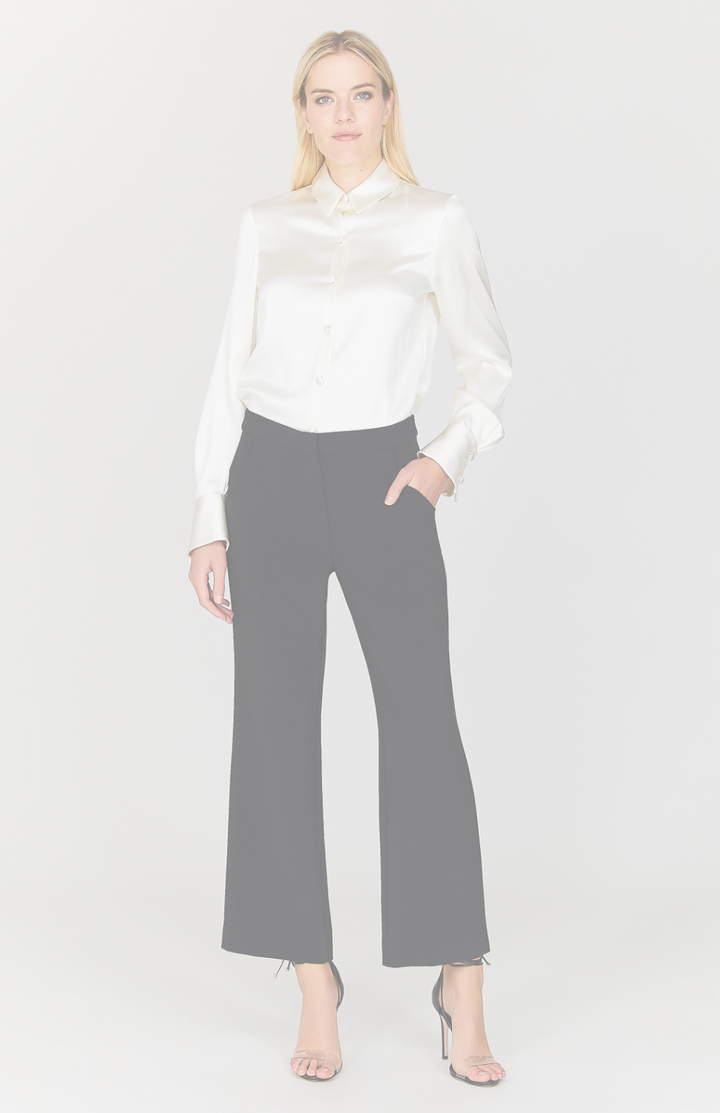 Satin Button Down Collared Shirt w/Relaxed Sleeve