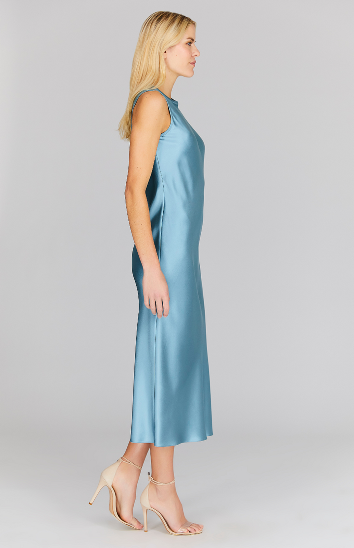 Satin Crew Neck Bias Dress