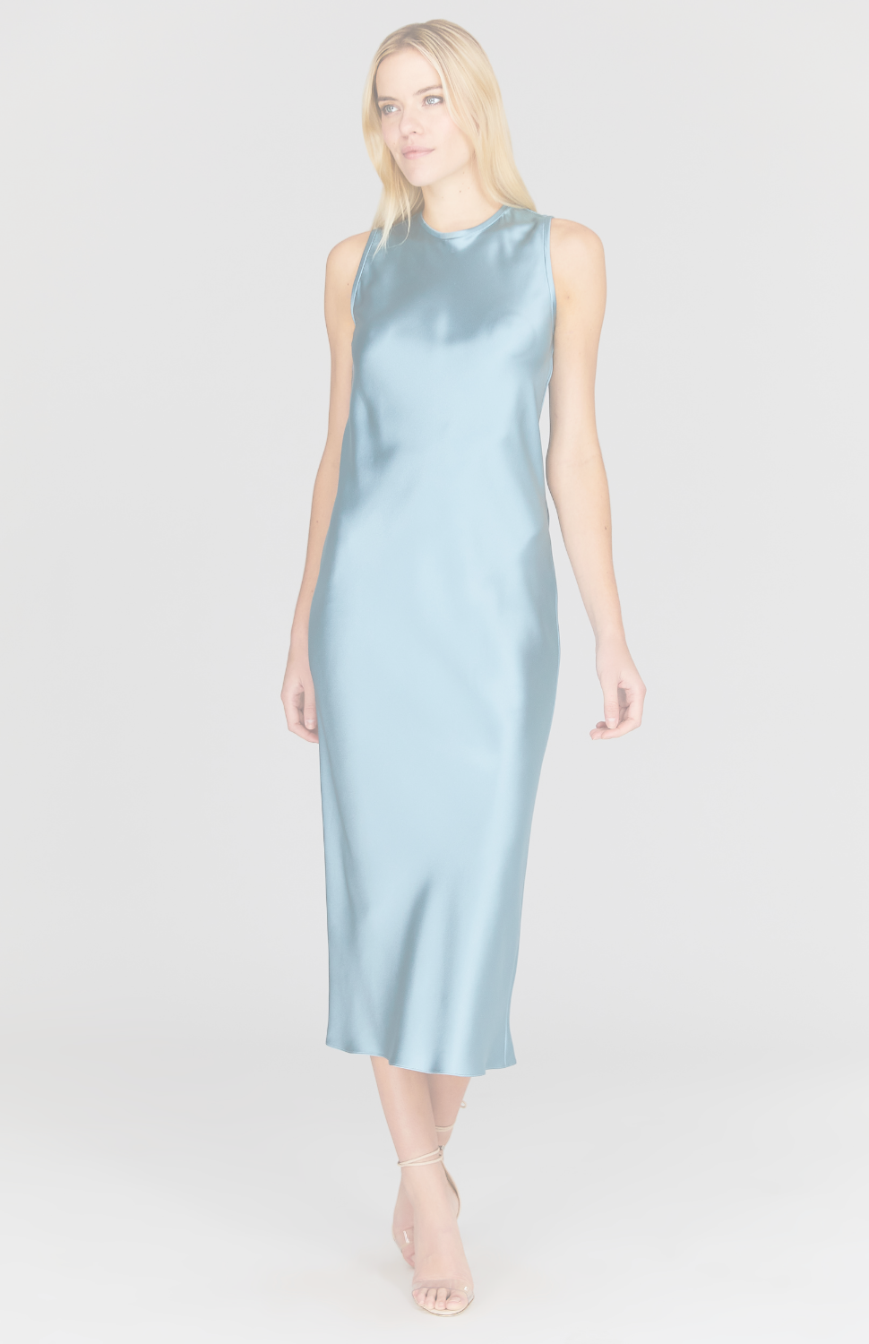 Satin Crew Neck Bias Dress