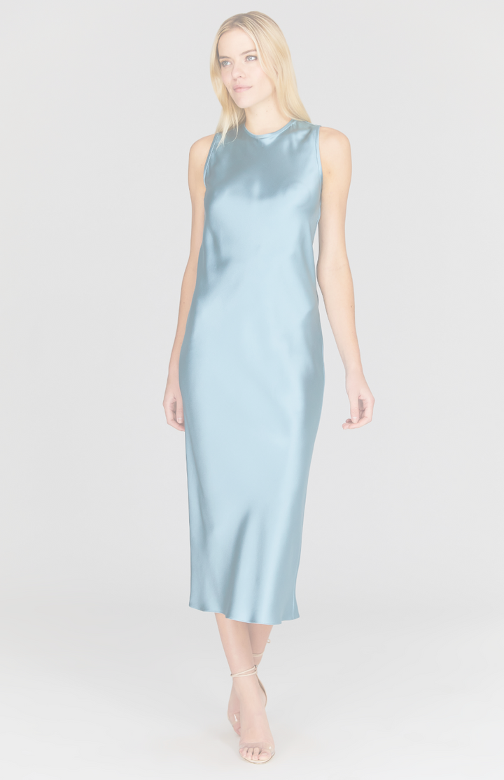 Satin Crew Neck Bias Dress