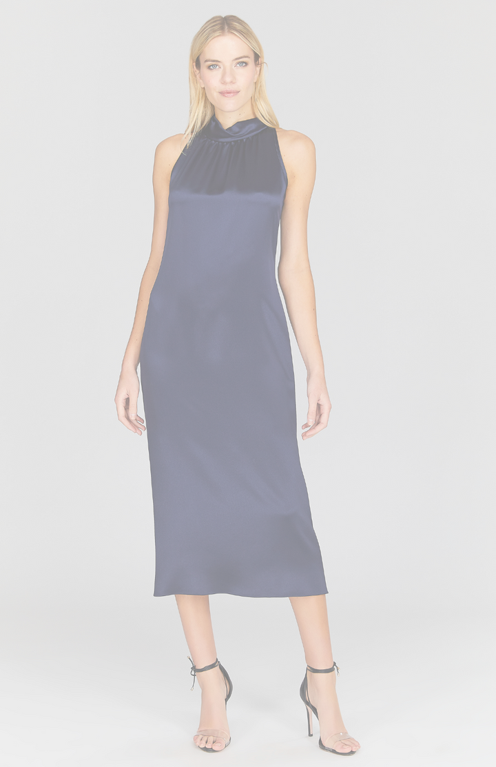 Satin High Neck Gathered Dress