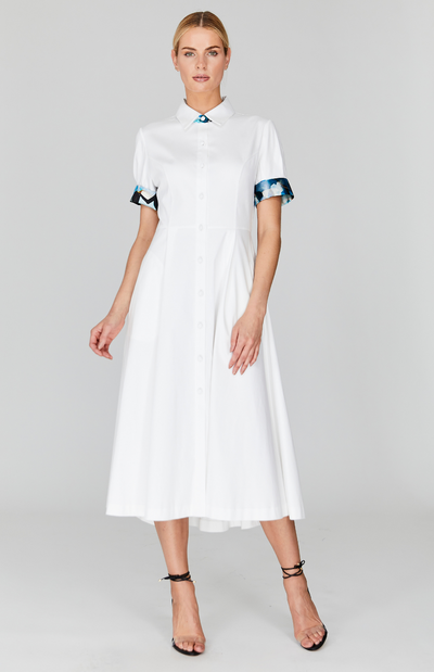 Stretch Cotton Collared Fit & Flare Shirt Dress