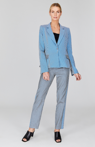 Stretch Gingham Color Block Fitted Blazer