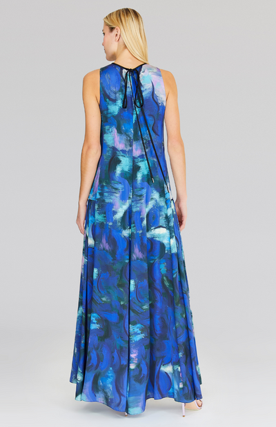 Water Lilies Long Trapeze Gown w/ Pleat Skirt