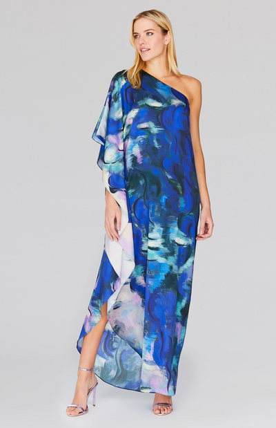 Water Lilies One Shoulder Cascade Gown