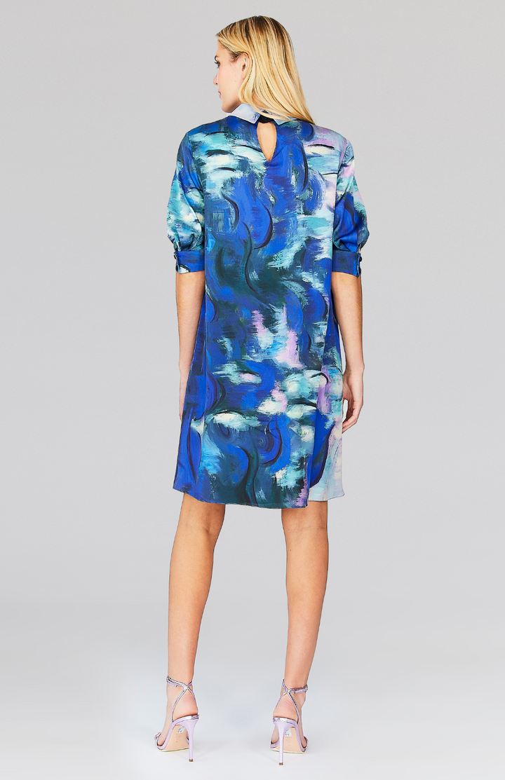 Water Lilies Short Sleeve Trapeze Dress w/ Collar