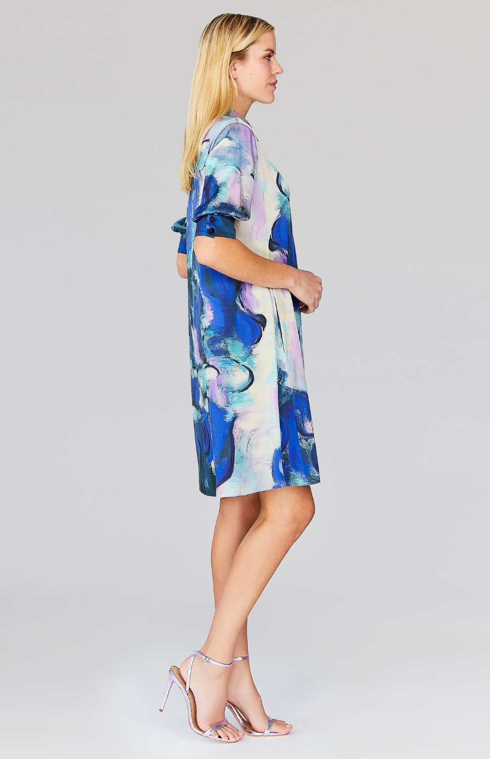 Water Lilies Short Sleeve Trapeze Dress w/ Collar