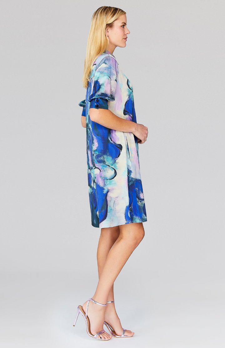Water Lilies Short Sleeve Trapeze Dress w/ Collar