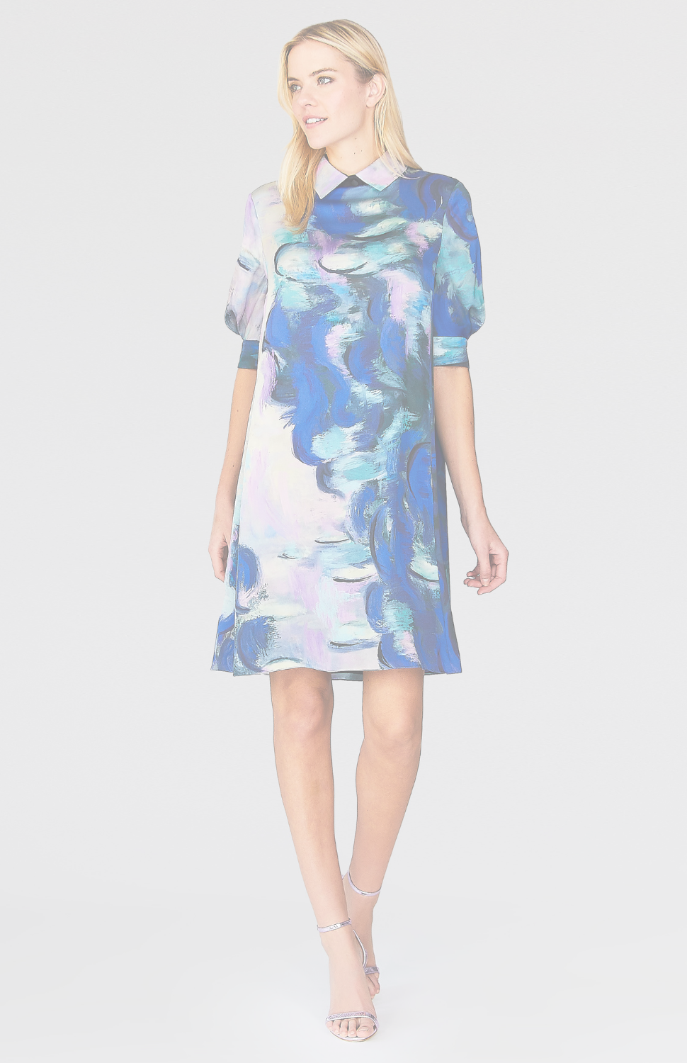 Water Lilies Short Sleeve Trapeze Dress w/ Collar
